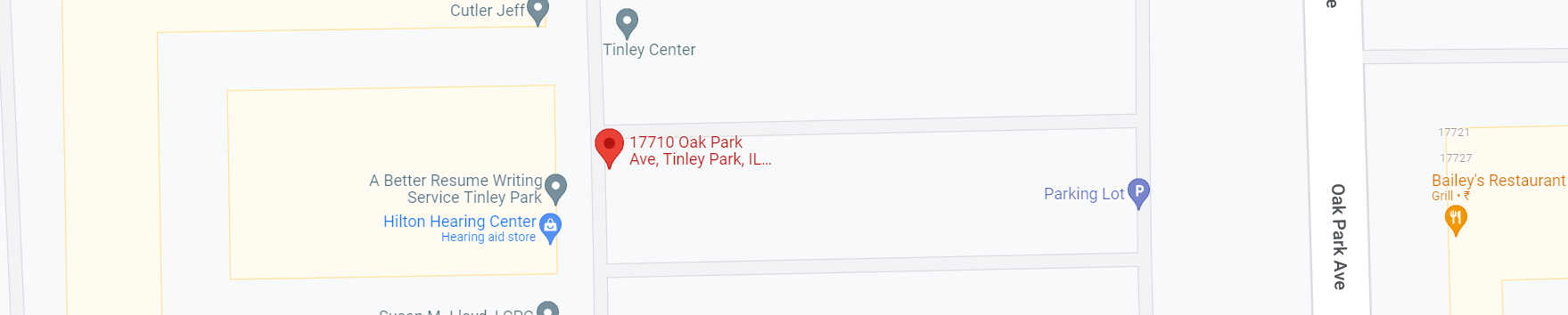 Map showing 17710 Oak Park Ave, Tinley Park, IL location.